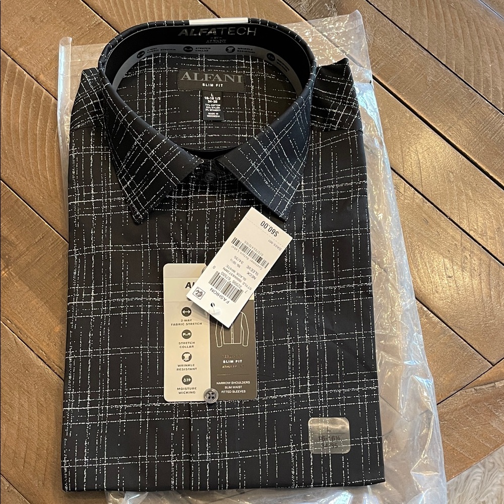 Alfani Men's Black and White Checkered Dress Shirt